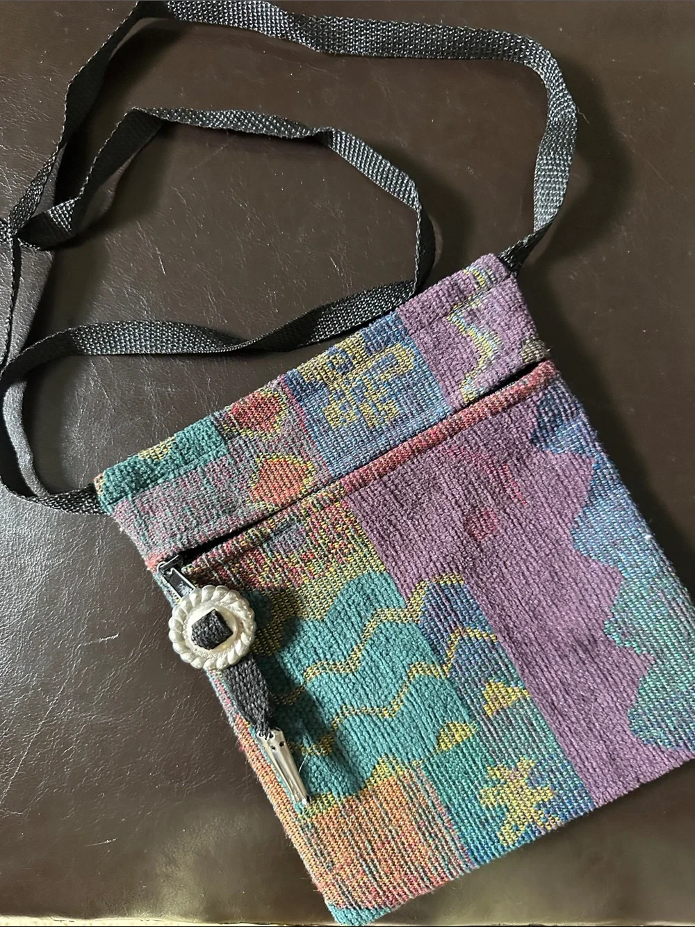 Boho Woven Crossbody Bag in Purple & Teal